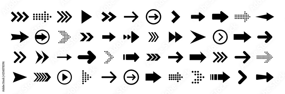 Arrows big black set icons. Arrow icon. Arrow vector collection. Arrow. Cursor. Modern simple arrows. Vector illustration.
