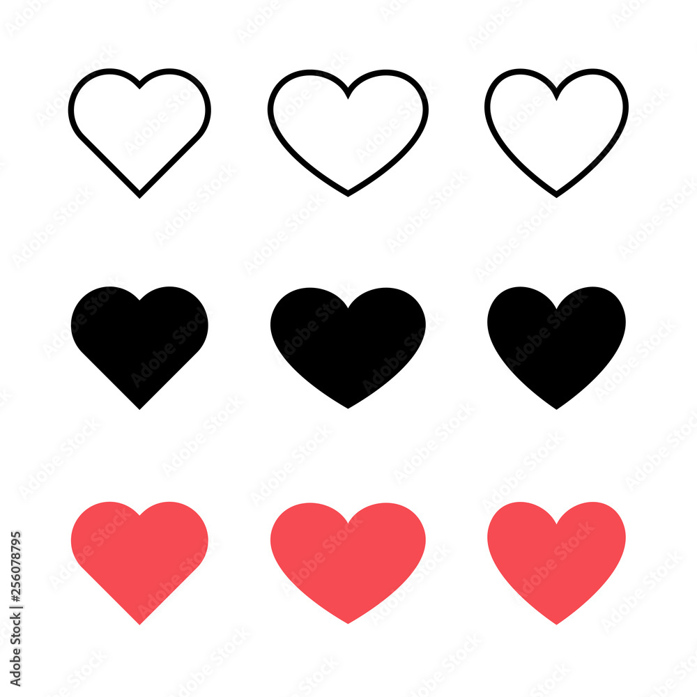 Like and Heart icon. Live stream video, chat, likes. Social nets like red heart web buttons isolated on white background. Vector illustaration. Like and Heart icon. Live stream video, chat, likes. Social nets like red heart web buttons isolated on white background. Vector illustaration.