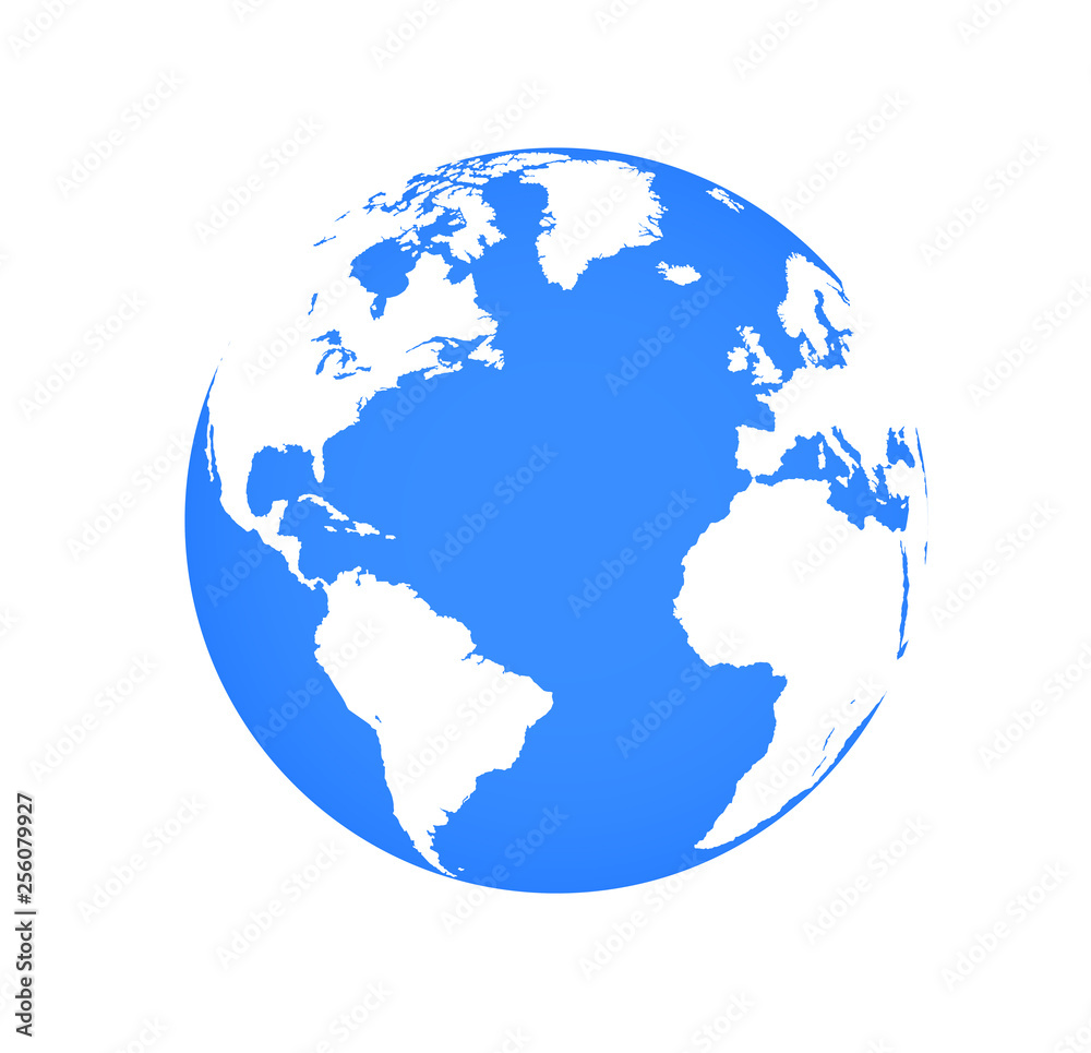 Flat planet Earth icon. Illustration of a world globe isolated on a white background.
