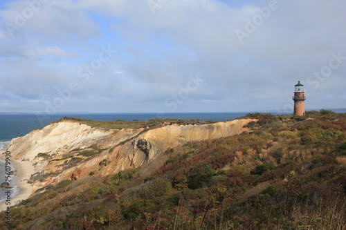 Gay Head Lighthouse Ocean Cliff Aquinnah Head Cape Cod Sunny Day in Boston Massachusetts  © Amanda