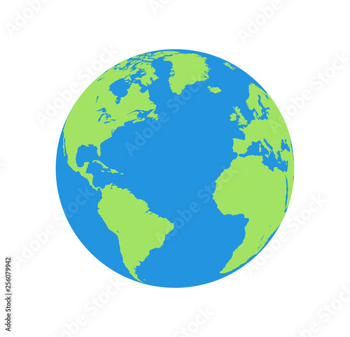 Flat planet Earth icon. Illustration of a world globe isolated on a white background.