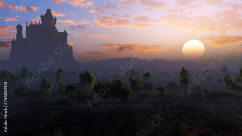 Majestic Caste With Fantasy Landscape Environment Background