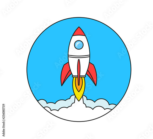 Startup business concept, rocket or rocketship launch, idea of successful business project start up,innovation strategy, boost technology, vector illustration creative background.