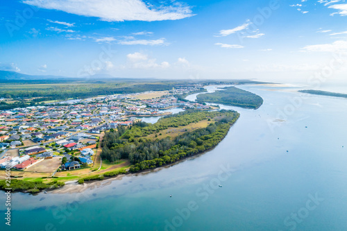 Aerial view of picturesque coastal village in New South Wales, Australia