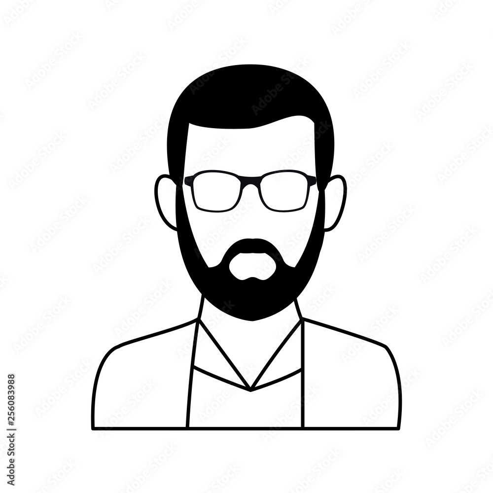 Man with glasses and bear faceless avatar in black and white Man with glasses and bear faceless avatar in black and white