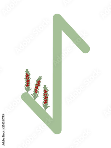 Fleece Scandinavia. Vector illustration of the runes Eihwaz. The symbol of the letter Futhark. Spiritual esoteric. Fleece with leaves and flowers photo