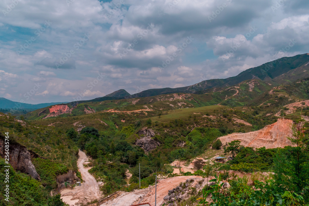 landscape of colombian mountains with sand mines