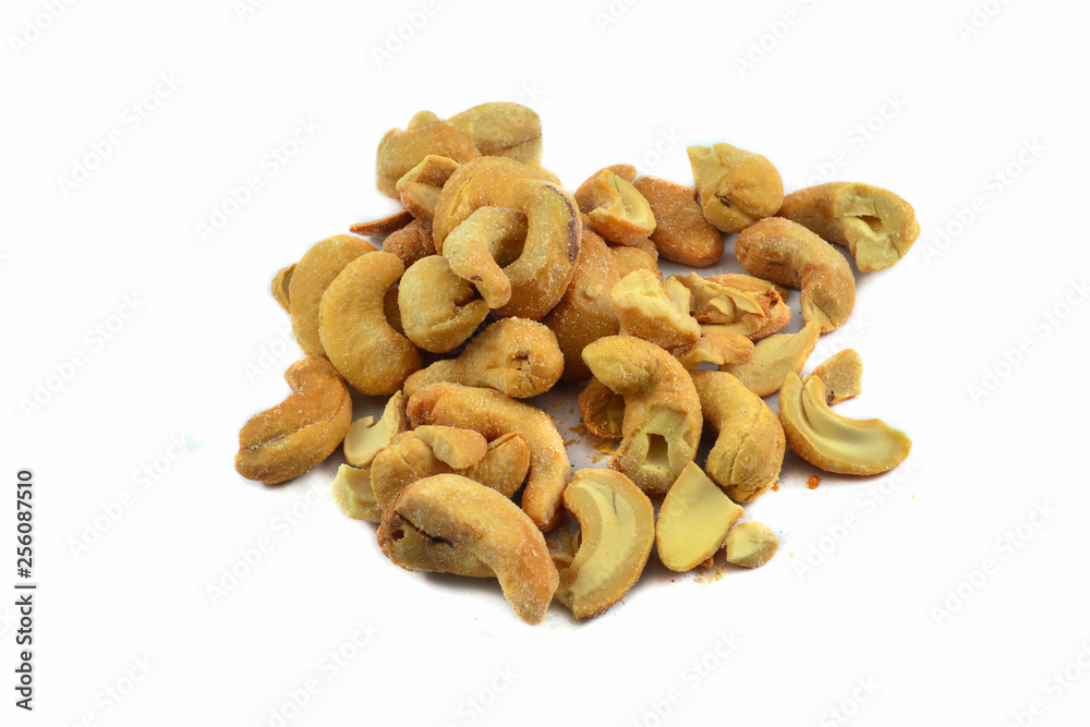 Cashew nuts baked salt for snack isolated on white background Cashew nuts baked salt for snack isolated on white background