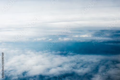 Top view of white clouds above the water