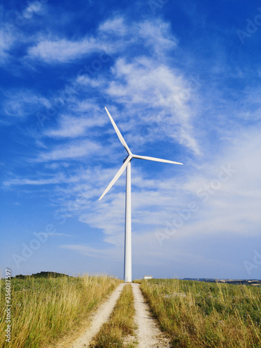 Un chemin qui mène à une éolienne © Luc Caraille