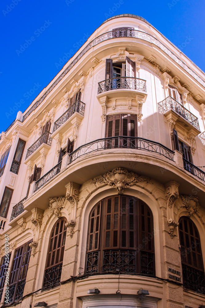 Facade. Facade of a building in the city of Malaga. Costa del Sol, Andalusia, Spain. Picture taken – 15 March 2019.