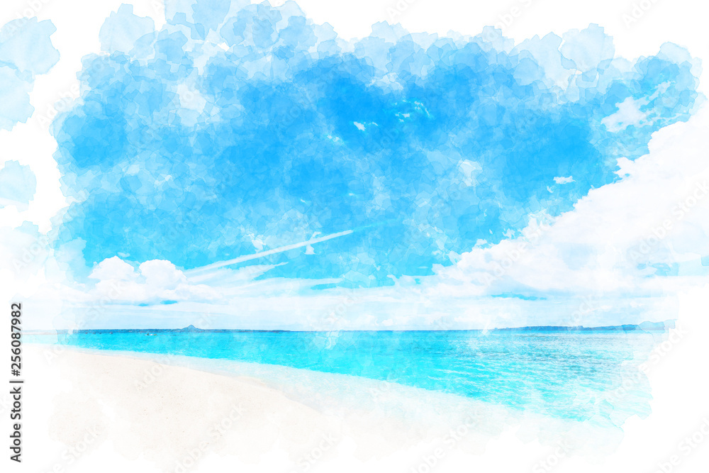 沖縄の海 Minnajima Island Okinawa Japan Illustration Of Watercolor Painting Style Stock イラスト Adobe Stock