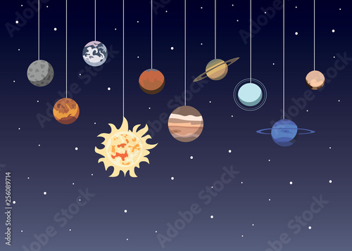 Fototapeta Naklejka Na Ścianę i Meble -  Cartoon solar system planets. Astronomical observatory small planet pluto, venus mercury neptune uranus