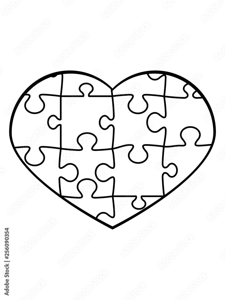 kontur herz puzzle liebe i love muster viele puzzlestücke teil puzzlespiel  puzzleteil puzzeln form logo spaß bild design cool umriss hobby  Stock-Illustration | Adobe Stock