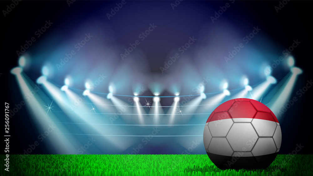 illustration of realistic soccer ball painted in the national flag of Egypt on lighted stadium. Vector can be used in advertising