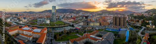Bilbao waterfront during sunset Basque Country Spain aerial view