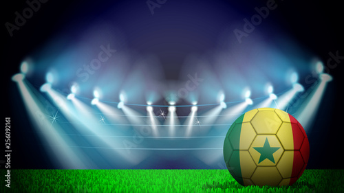illustration of realistic soccer ball painted in the national flag of Sinegla on lighted stadium. Vector can be used in advertising © gunayaliyeva