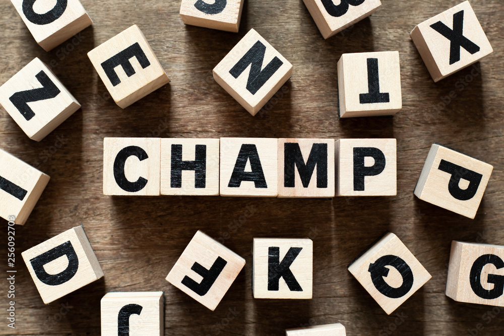 Wood letter block in word champ on wood background with another alphabet  Stock Photo | Adobe Stock