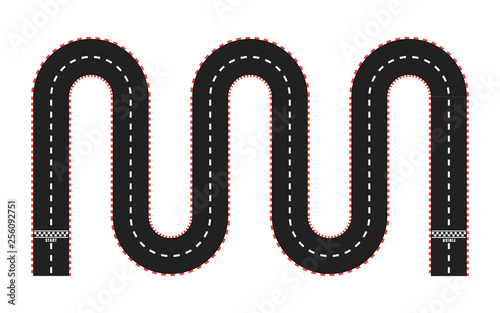 Race track with start and finish line. top view