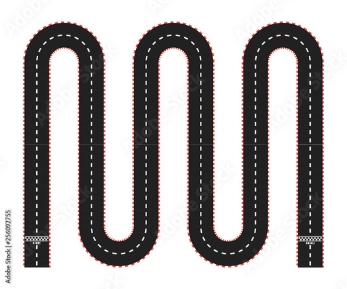 Race track with start and finish line. top view