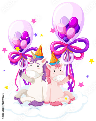 Cute unicorn holding birthday balloon