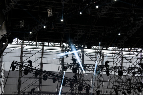  Lights on open air stage afternoon and evening, musical concert, powerful light visual impact color, visual technology in Latin America.