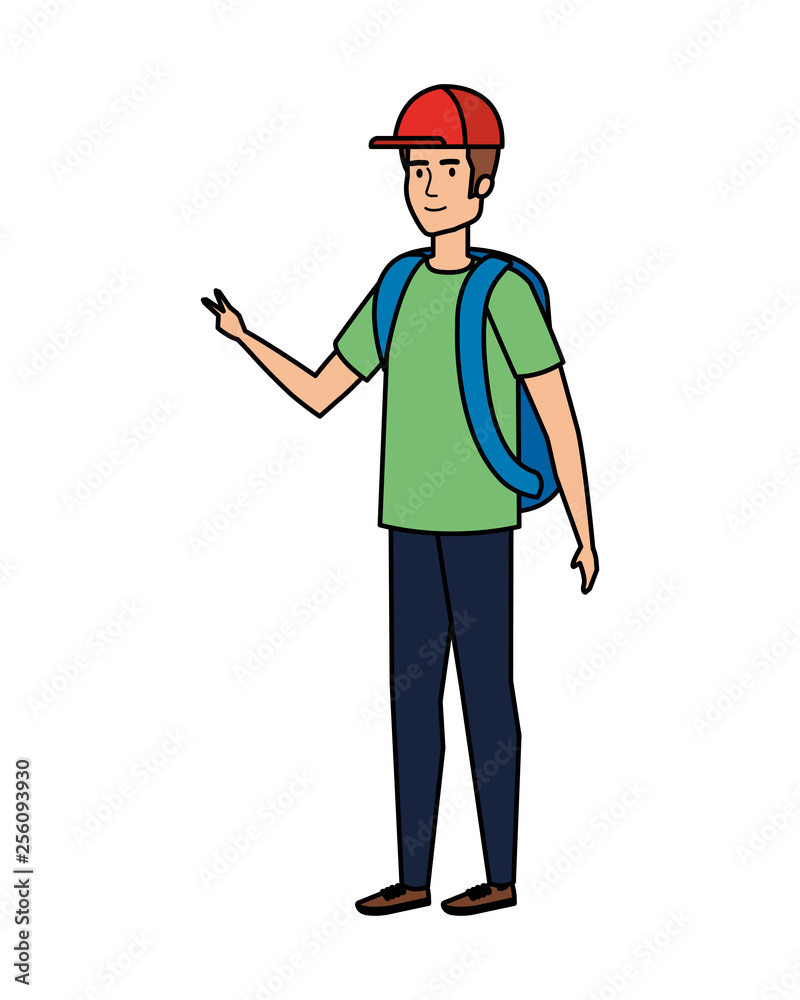 young man with travelbag avatar character