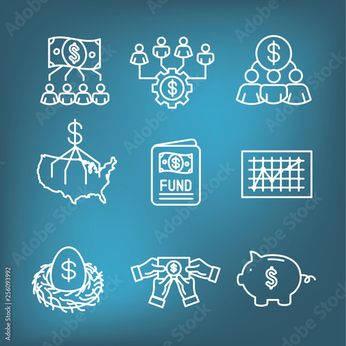 Retirement Investments and Dividend Income, Mutual Fund, IRA Icon set