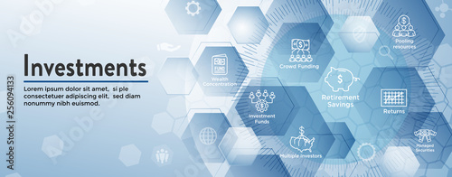Retirement Investments, Dividend Income, Mutual Fund, IRA Icon set Web Header Banner