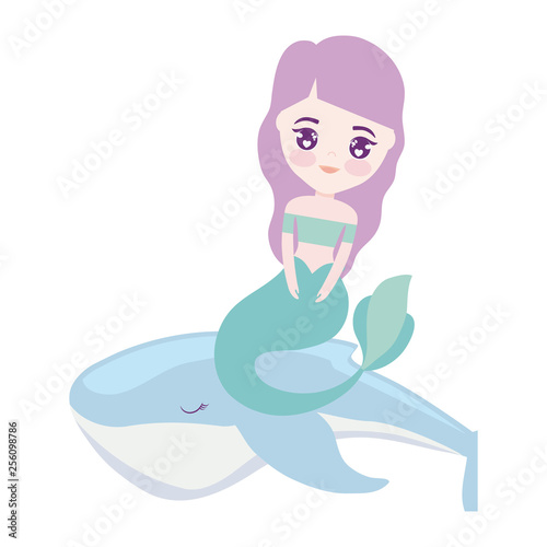 cute mermaid sitting in whale