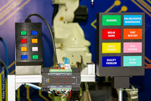 Obraz na płótnie control panel electrical with plc controller equipment at workshop