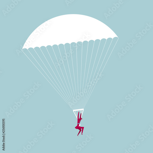 Businessman skydiving. Isolated on blue background.
