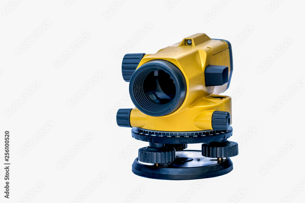 Automatic level On a white background,Auto level,Level camera,Survey of road level,Survey work for construction Automatic level On a white background,Auto level,Level camera,Survey of road level,Survey work for construction