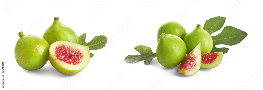 Set of delicious ripe figs on white background Set of delicious ripe figs on white background