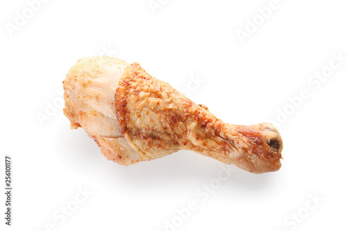 Fried chicken drumstick on white background. Delicious meat