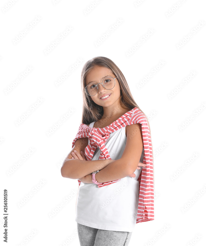 Pretty preteen girl posing against white background Pretty preteen girl posing against white background