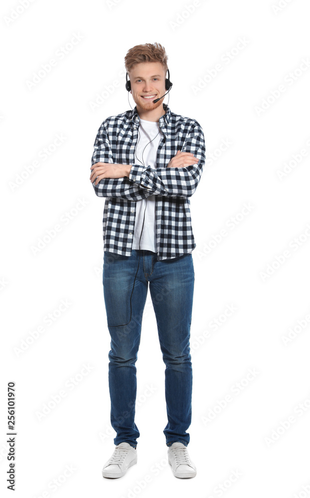 Technical support operator with headset on white background Technical support operator with headset on white background
