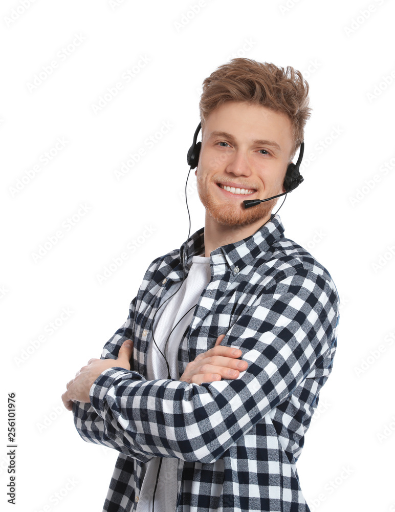 Technical support operator with headset on white background Technical support operator with headset on white background