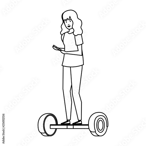 young woman in hoverboard electric