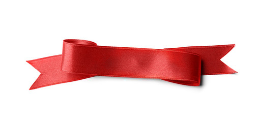 Beautiful satin ribbon on white background. Mockup for design