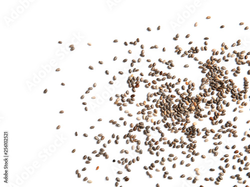 Chia seeds isolated on white, top view