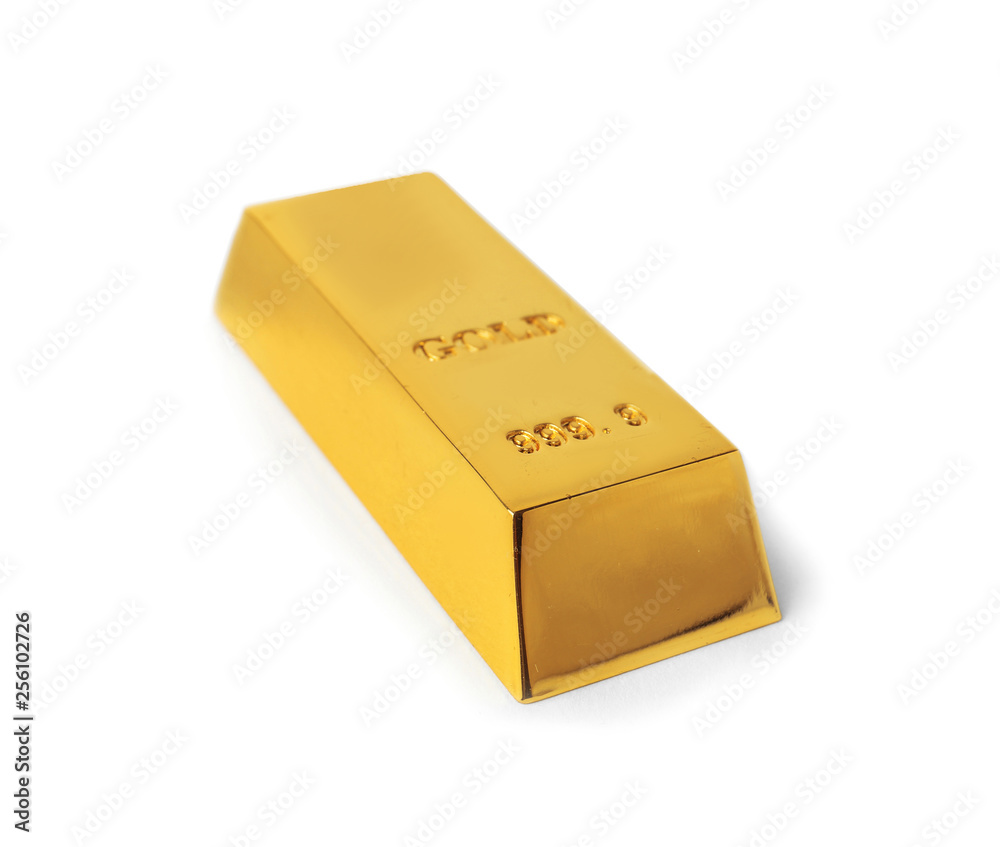 Precious shiny gold bar on white background Precious shiny gold bar on white background