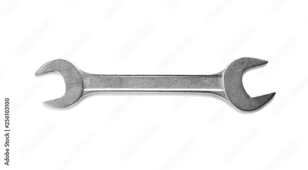 New wrench on white background, top view. Plumber tools New wrench on white background, top view. Plumber tools