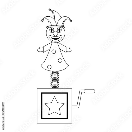 Joke suprise box with clown cartoon in black and white
