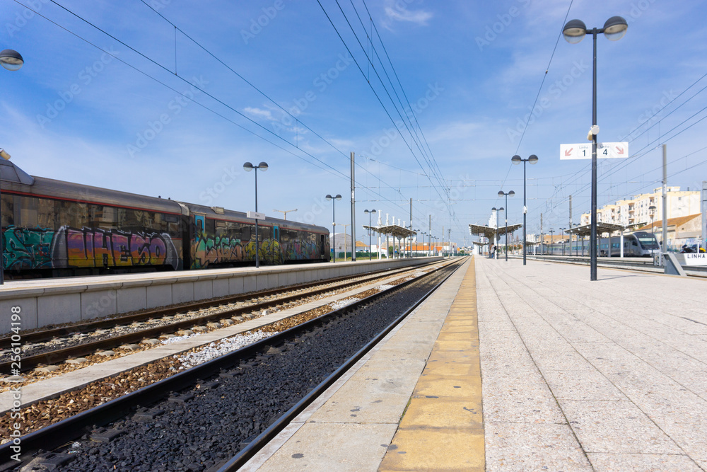 Train station with blue skies in Faro Portugal