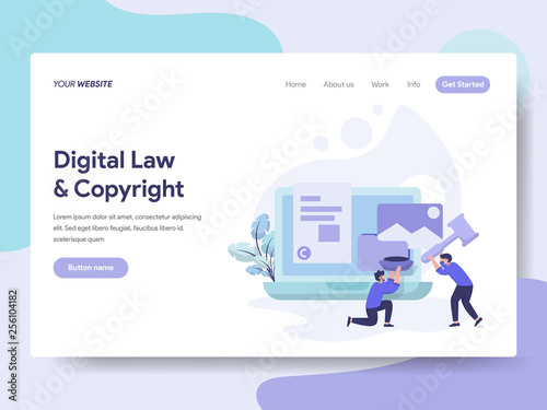 Landing page template of Digital Law and Copyright Illustration Concept. Isometric flat design concept of web page design for website and mobile website.Vector illustration