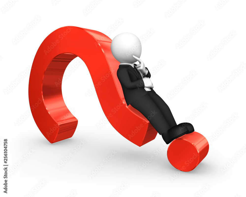 3d white businessman lying on a red question mark. Stock Illustration ...