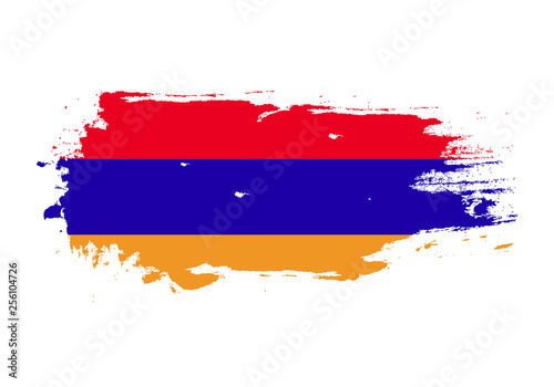 Grunge brush stroke with Armenia national flag. Watercolor painting flag. Symbol  poster  banner of the national flag. Vector Isolated on white background.