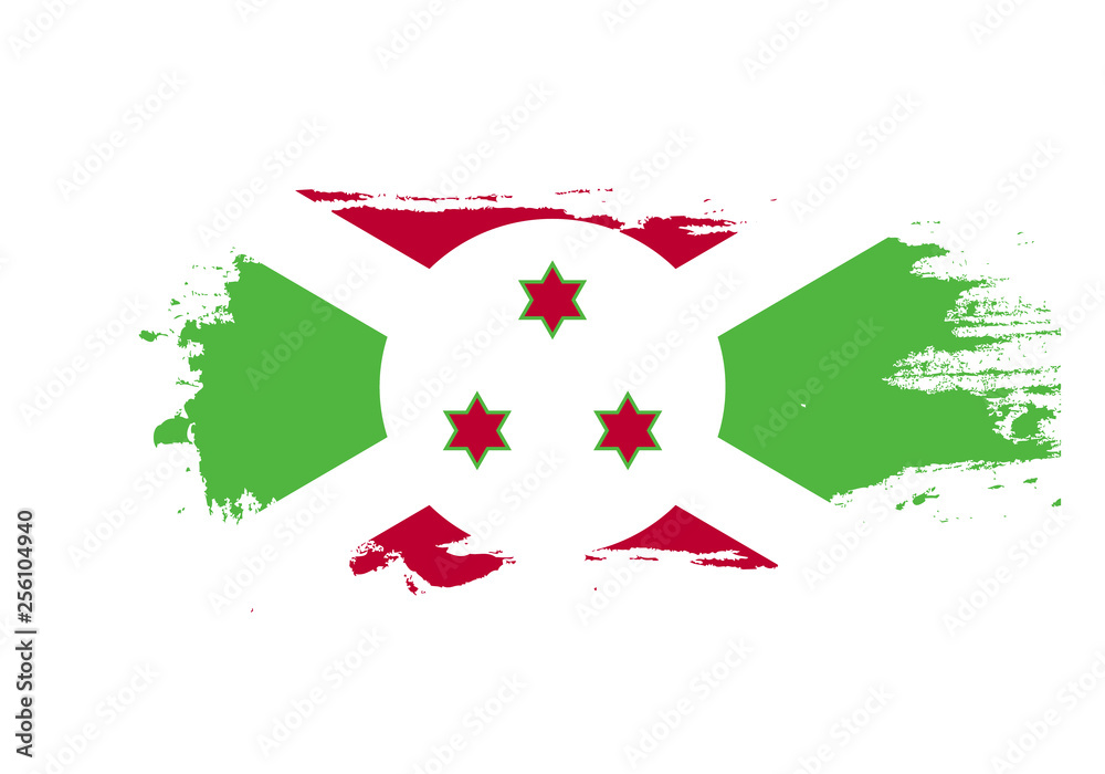 Fototapeta premium Grunge brush stroke with Burundi national flag. Watercolor painting flag. Symbol, poster, banner of the national flag. Vector Isolated on white background.