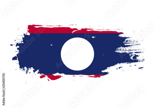 Grunge brush stroke with laos national flag. Watercolor painting flag. Symbol, poster, banner. Vector Isolated on white background.